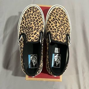Vans mini leopard print slip ons size 8 women
